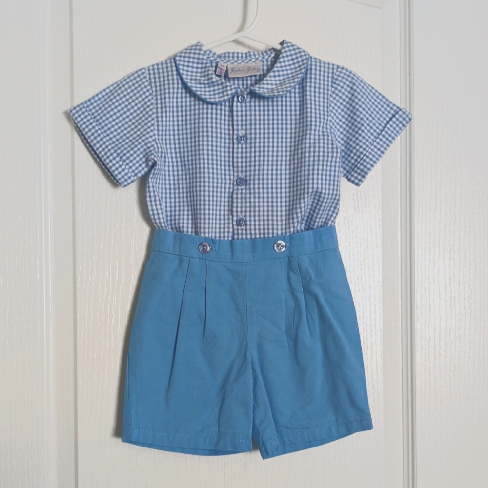 Rachel Riley Boys Gingham Blue Buster Suit 2
